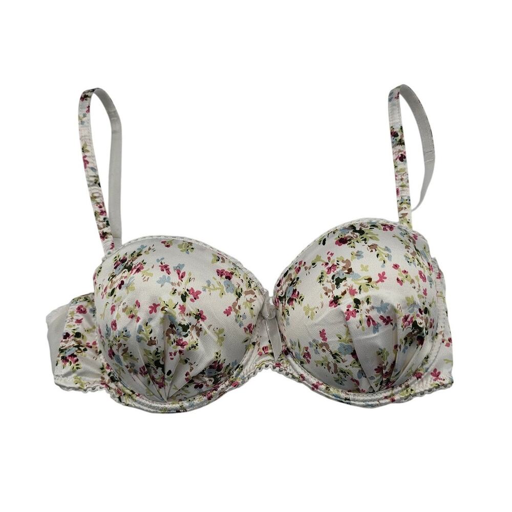 Vintage Y2K Native Intimates Womens Sz 36C Padded Push Up Bra White Floral